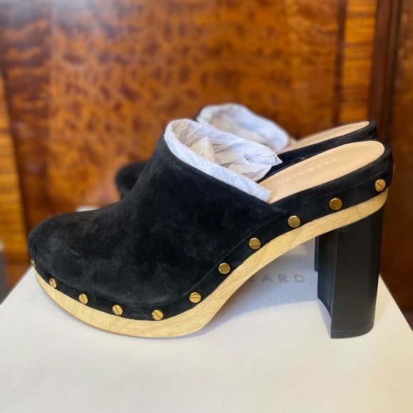 Veronica Beard Grita Black Suede Heeled Clogs Size 9.5 - Picture 2 of 8